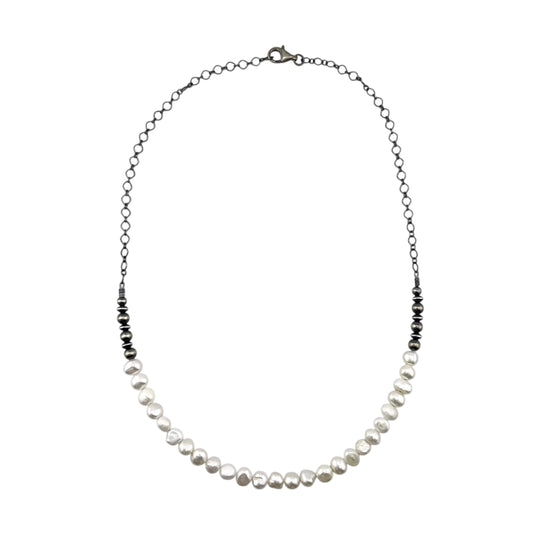 Desert Pearls & White Pearls Bead Chain Choker Necklace Sterling Silver