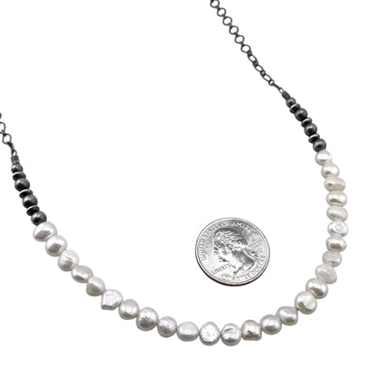 Desert Pearls & White Pearls Bead Chain Choker Necklace Sterling Silver