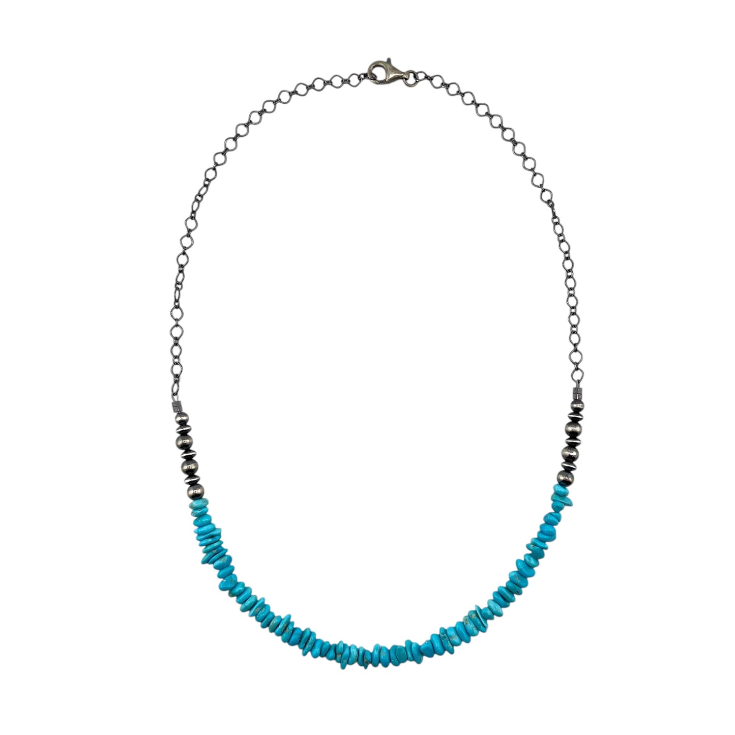 Desert Pearls & Blue Turquoise Bead Chain Choker Necklace Sterling Silver