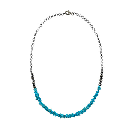 Desert Pearls & Blue Turquoise Bead Chain Choker Necklace Sterling Silver