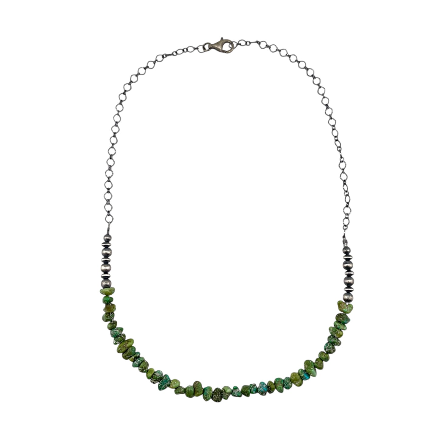 Desert Pearls & Sonoran Gold Turquoise Bead Chain Choker Necklace Sterling Silver