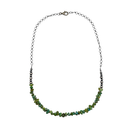 Desert Pearls & Sonoran Gold Turquoise Bead Chain Choker Necklace Sterling Silver