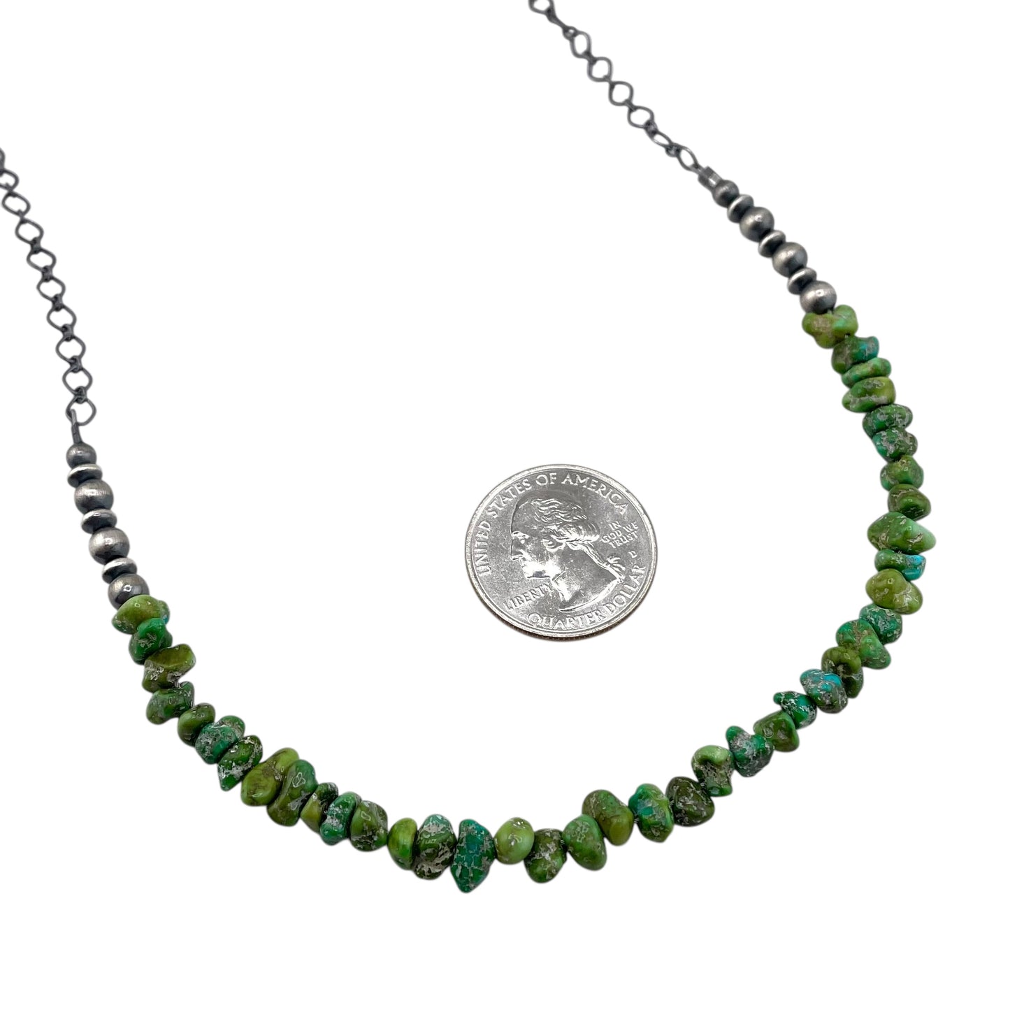Desert Pearls & Sonoran Gold Turquoise Bead Chain Choker Necklace Sterling Silver