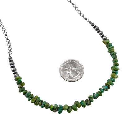 Desert Pearls & Sonoran Gold Turquoise Bead Chain Choker Necklace Sterling Silver