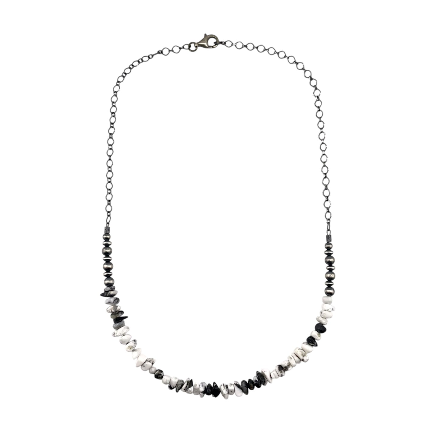 Desert Pearls & White Buffalo Bead Chain Choker Necklace Sterling Silver