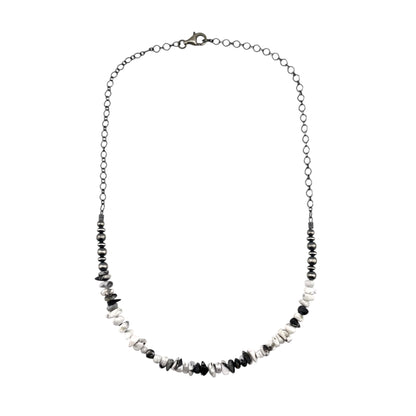 Desert Pearls & White Buffalo Bead Chain Choker Necklace Sterling Silver