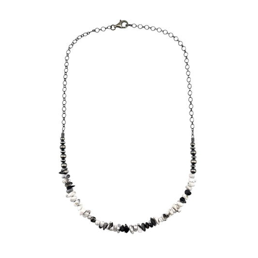 Desert Pearls & White Buffalo Bead Chain Choker Necklace Sterling Silver