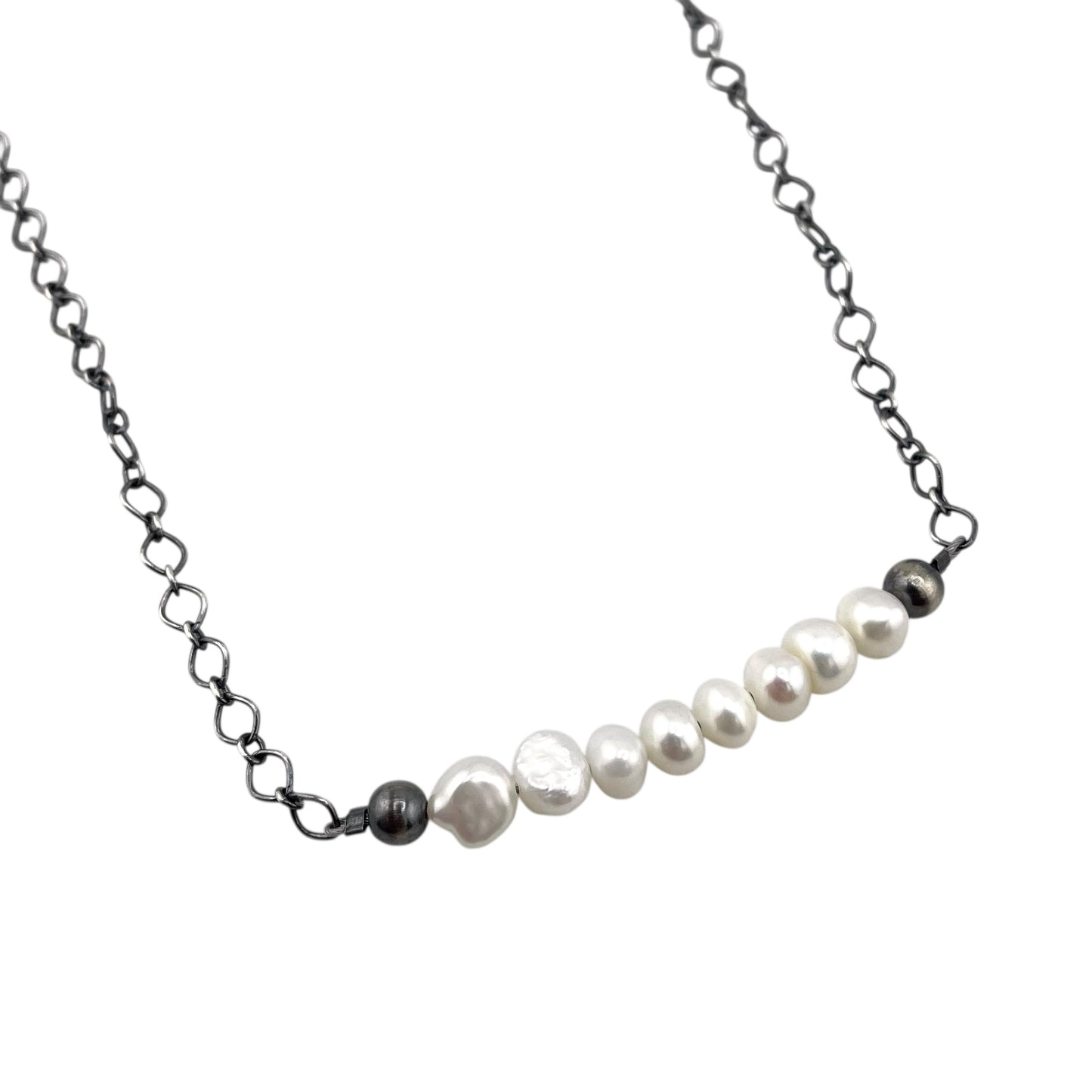 Desert Pearls & White Pearls Bead Chain Bar Choker Necklace Silver