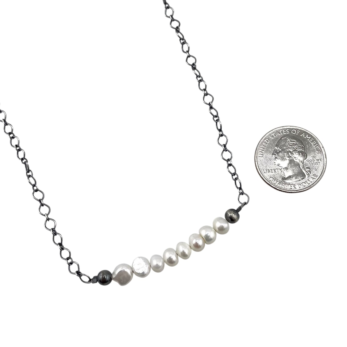 Desert Pearls & White Pearls Bead Chain Bar Choker Necklace Silver