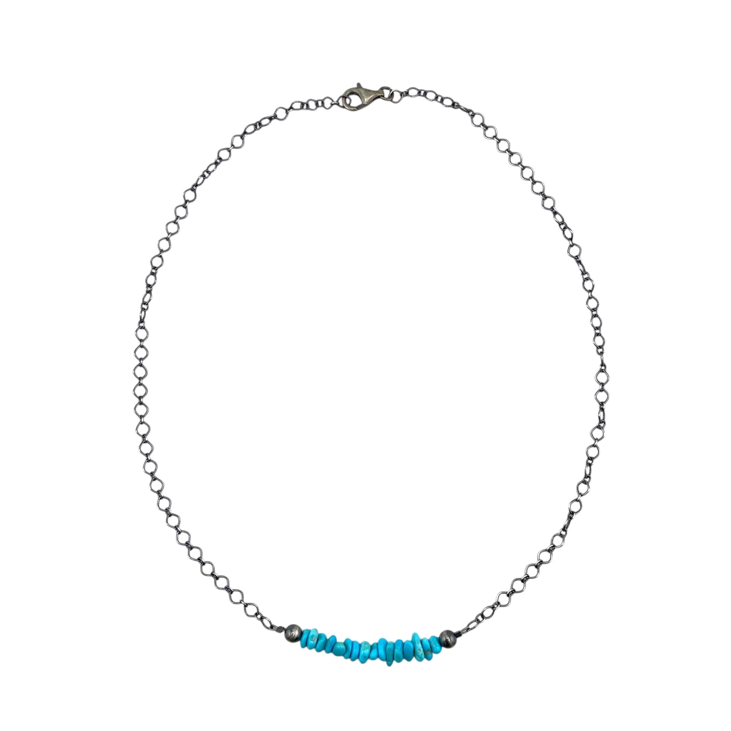 Desert Pearls & Blue Turquoise Bead Chain Bar Choker Necklace Silver
