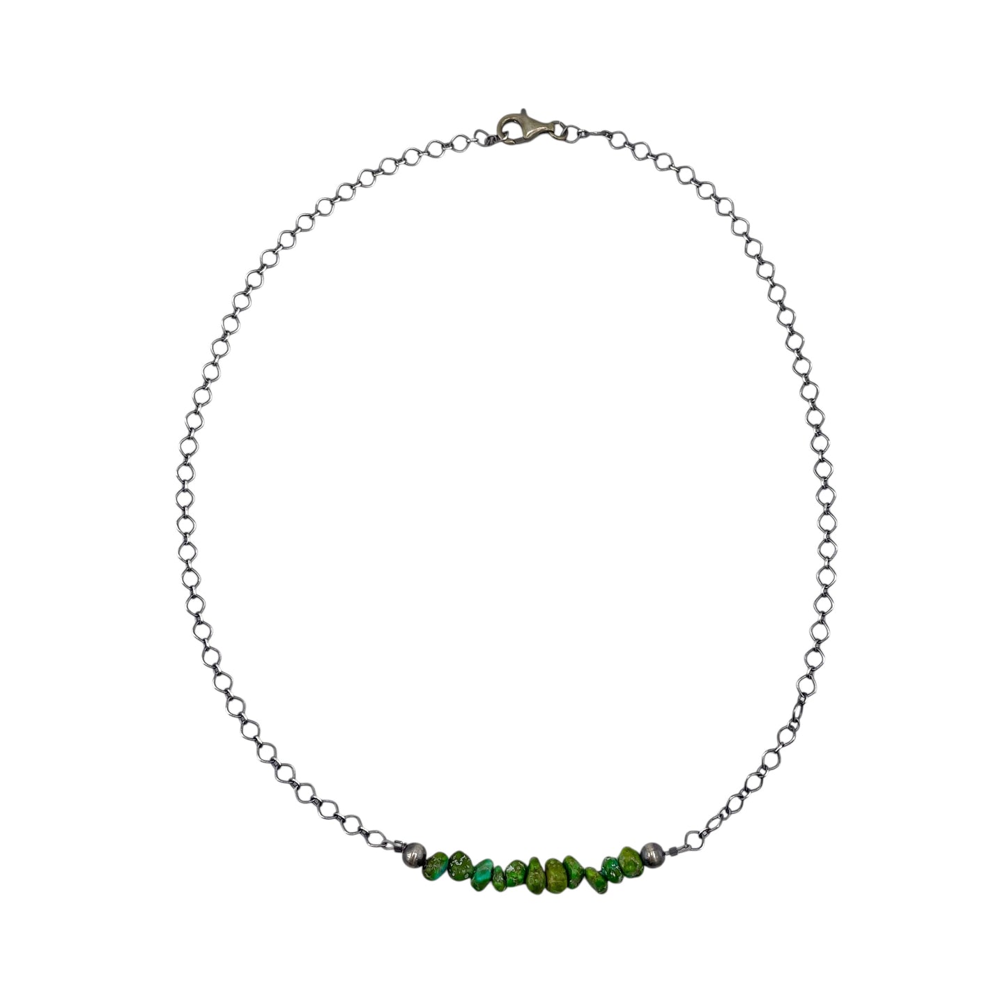 Desert Pearls & Sonoran Gold Turquoise Bead Chain Bar Choker Necklace Silver