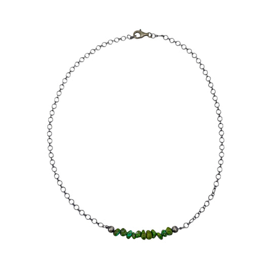 Desert Pearls & Sonoran Gold Turquoise Bead Chain Bar Choker Necklace Silver