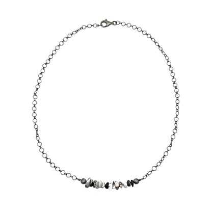 Desert Pearls & White Buffalo Bead Chain Bar Choker Necklace Silver