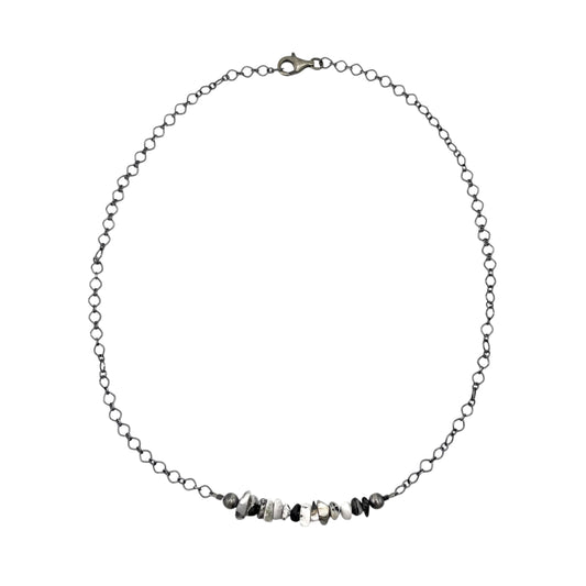Desert Pearls & White Buffalo Bead Chain Bar Choker Necklace Silver