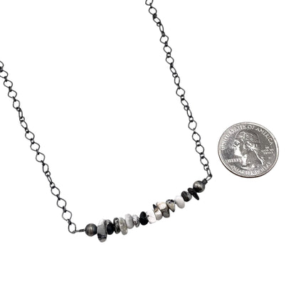 Desert Pearls & White Buffalo Bead Chain Bar Choker Necklace Silver