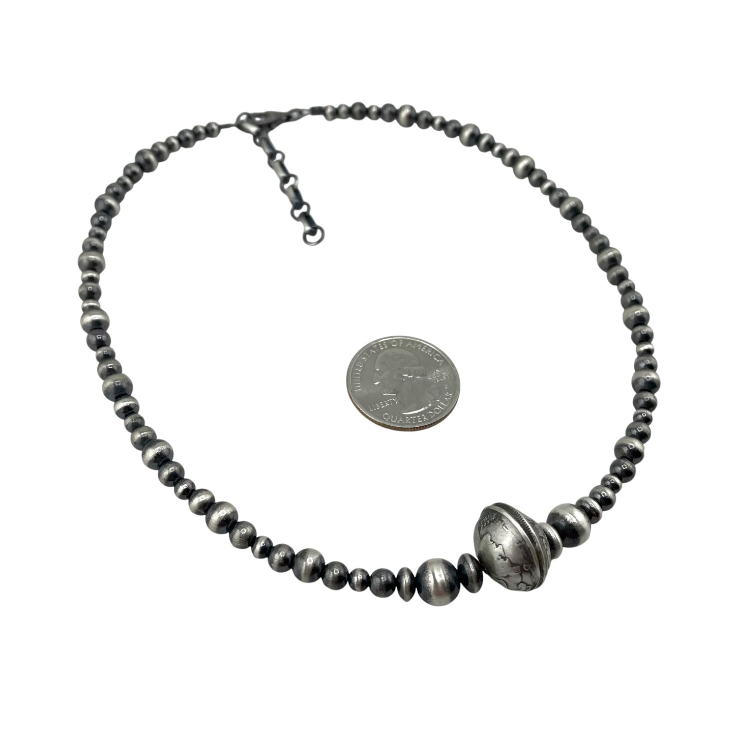 Desert Pearls Mixed Bead & Mercury Dime Coin Floating Necklace Sterling Silver 16" + 2"