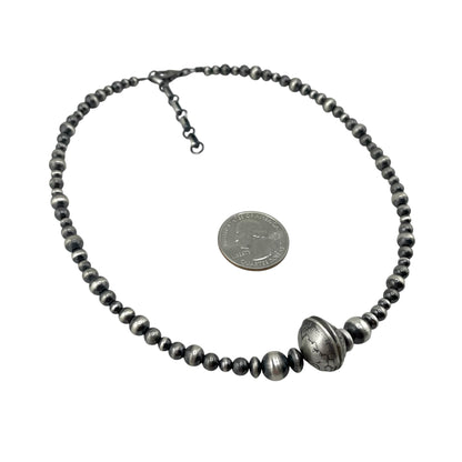 Desert Pearls Mixed Bead & Mercury Dime Coin Floating Necklace Sterling Silver 16" + 2"