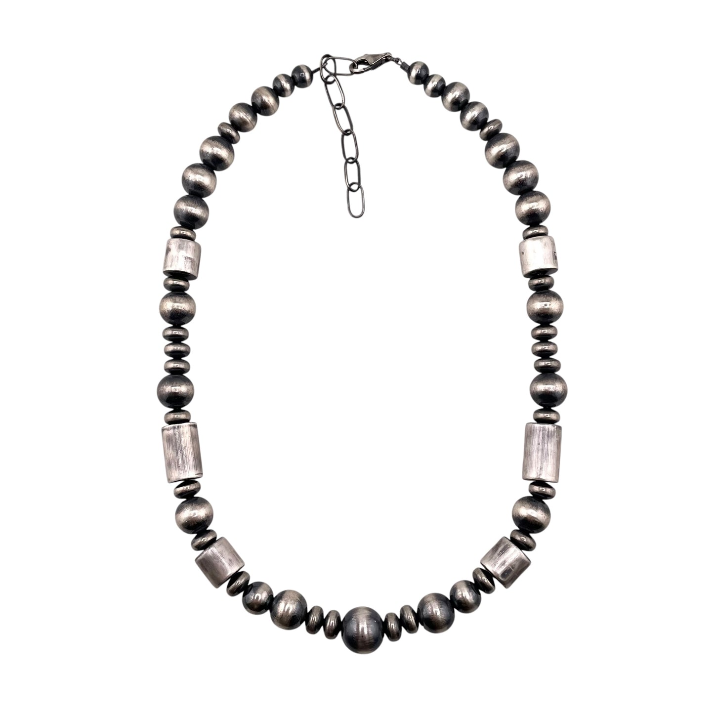 Desert Pearls Round Saucer Cylinder Bead Necklace Sterling Silver