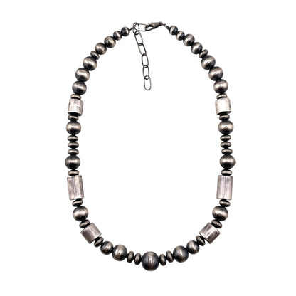 Desert Pearls Round Saucer Cylinder Bead Necklace Sterling Silver