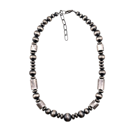 Desert Pearls Round Saucer Cylinder Bead Necklace Sterling Silver