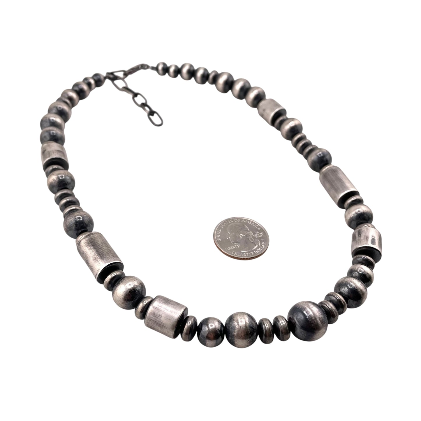 Desert Pearls Round Saucer Cylinder Bead Necklace Sterling Silver