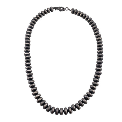 Sterling Silver Desert Pearls 9mm Saucer Oxidized Bead Necklace. Available from 16" to 36"