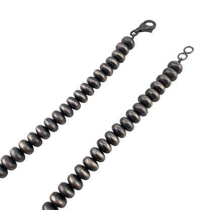 Sterling Silver Desert Pearls 9mm Saucer Oxidized Bead Necklace. Available from 16" to 36"