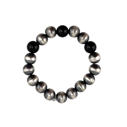 Onyx Desert Pearl 3 Bead 4mm Stretch Ring Sterling Silver