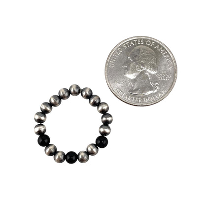 Onyx Desert Pearl 3 Bead 4mm Stretch Ring Sterling Silver