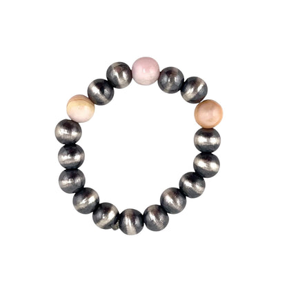 Pink Conch Desert Pearl 3 Bead 4mm Stretch Ring Sterling Silver