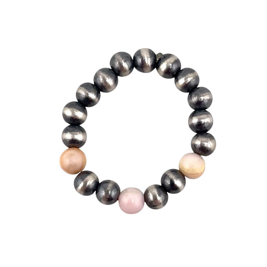 Pink Conch Desert Pearl 3 Bead 4mm Stretch Ring Sterling Silver