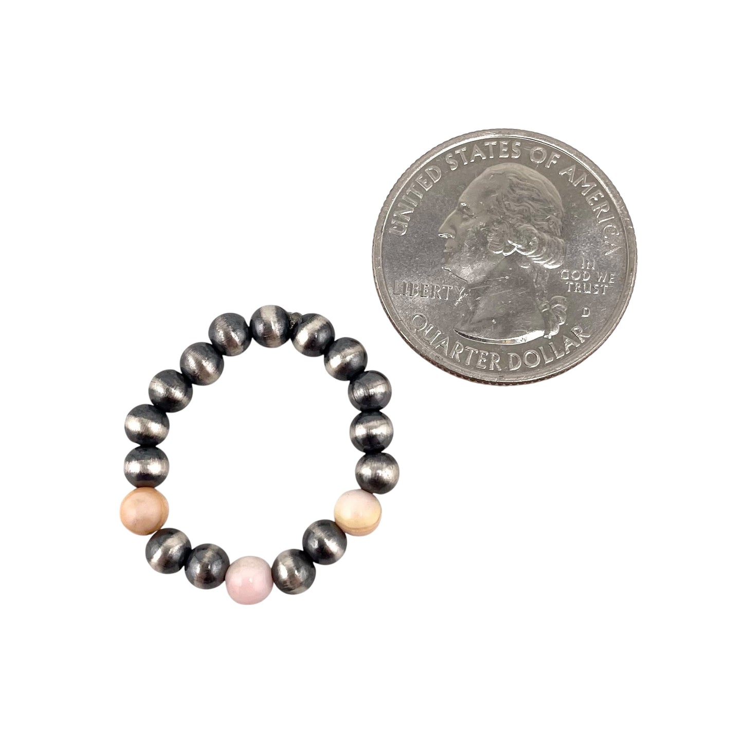 Pink Conch Desert Pearl 3 Bead 4mm Stretch Ring Sterling Silver