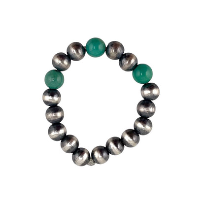 Green Turquoise Desert Pearl 3 Bead 4mm Stretch Ring Sterling Silver