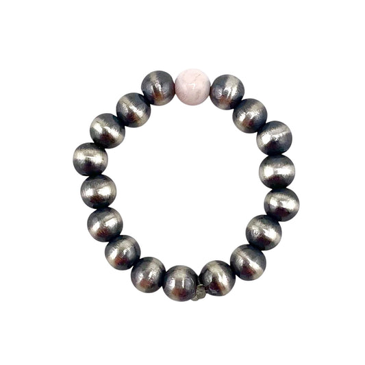 Pink Conch Desert Pearl Bead 4mm Stretch Ring Sterling Silver