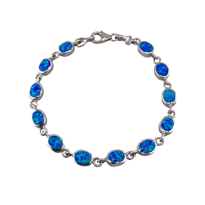 Blue Lab Opal 6mm Oval Link Bracelet Sterling Silver