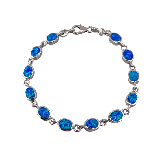 Blue Lab Opal 6mm Oval Link Bracelet Sterling Silver