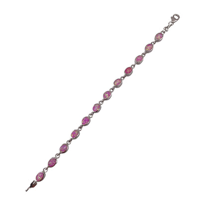 Pink Lab Opal 6mm Oval Link Bracelet Sterling Silver