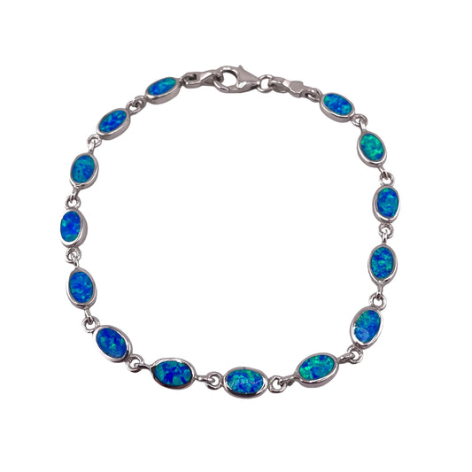 Blue Lab Opal 5mm Oval Link Bracelet Sterling Silver
