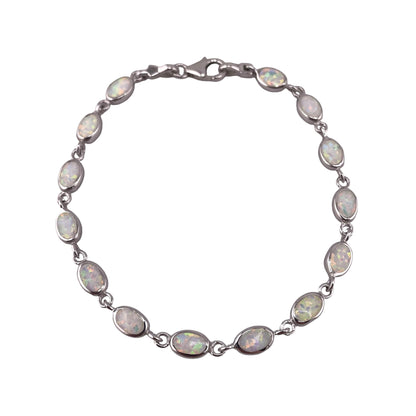 White Lab Opal 5mm Oval Link Bracelet Sterling Silver