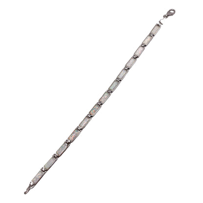 White Lab Opal 5mm Rectangle Link Bracelet Sterling Silver
