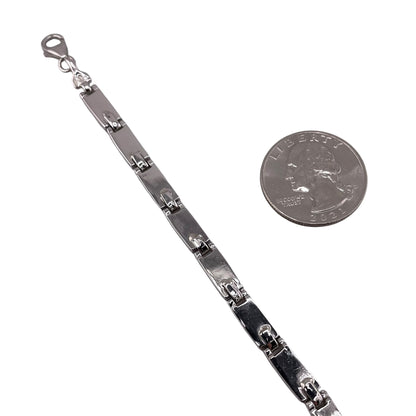 White Lab Opal 5mm Rectangle Link Bracelet Sterling Silver