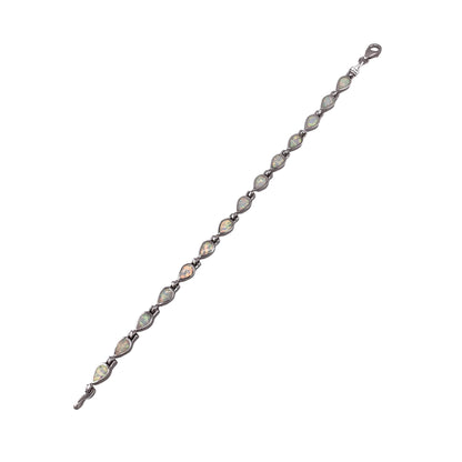 White Lab Opal 5.5mm Tear Drop Link Bracelet Sterling Silver