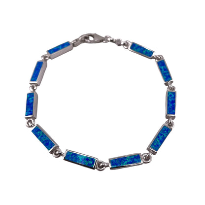 Blue Lab Opal 4mm Rectangle Link Bracelet Sterling Silver