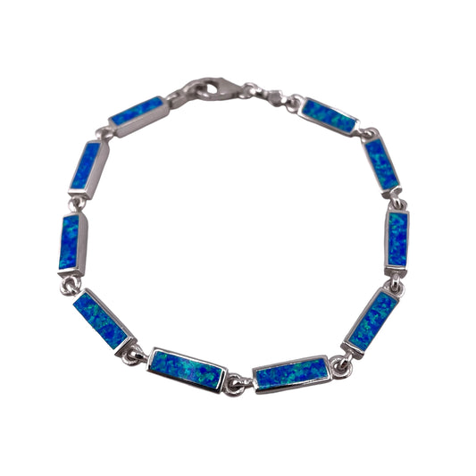 Blue Lab Opal 4mm Rectangle Link Bracelet Sterling Silver