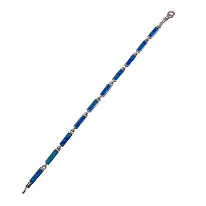 Blue Lab Opal 4mm Rectangle Link Bracelet Sterling Silver