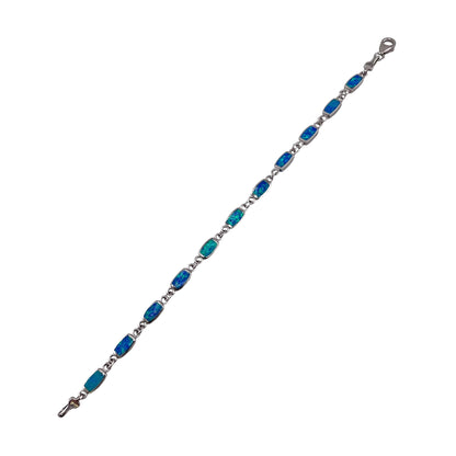 Blue Lab Opal 5mm Rectangle Link Bracelet Sterling Silver