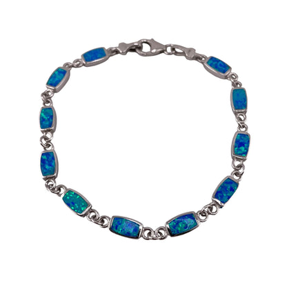 Blue Lab Opal 5mm Rectangle Link Bracelet Sterling Silver
