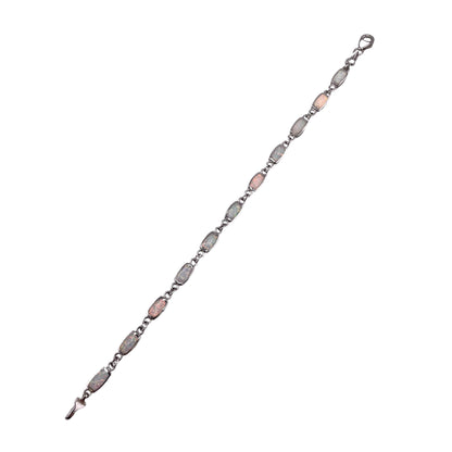 White Lab Opal 5mm Rectangle Link Bracelet Sterling Silver