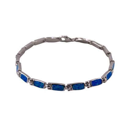 Blue Lab Opal 4mm Rectangle Link Bracelet Sterling Silver