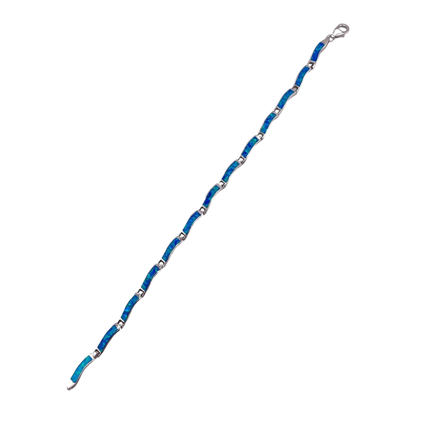 Blue Lab Opal 4mm Wavy Rectangle Link Bracelet Sterling Silver